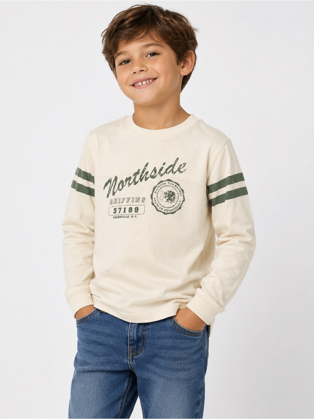 Cherokee Cream Long-Sleeve Graphic Tee with Green Accents